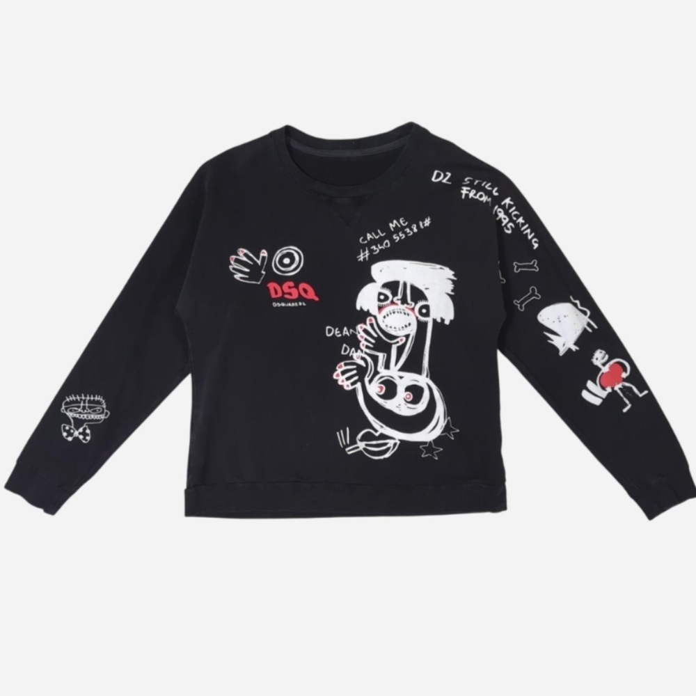 DSquared2 Love Graffiti black long sleeve top with white & red‎ graphic print.